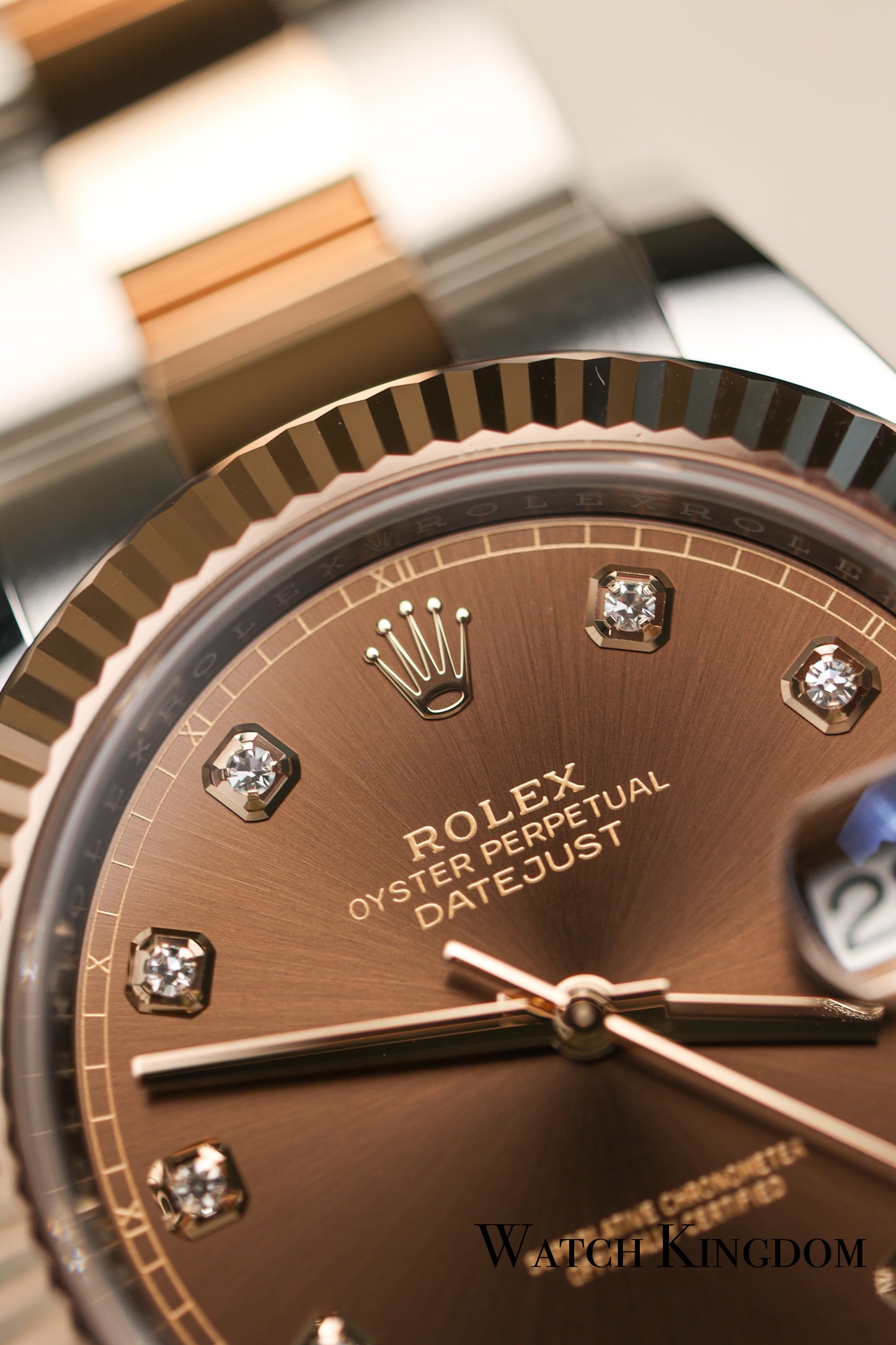 2022 Rolex Datejust 41 Chocolate Dial Diamonds Fluted Oyster Bracelet Two Tone Rose Gold