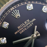 2022 Rolex Datejust 41 Black Diamonds Dial Fluted Oyster Bracelet Two Tone Yellow Gold