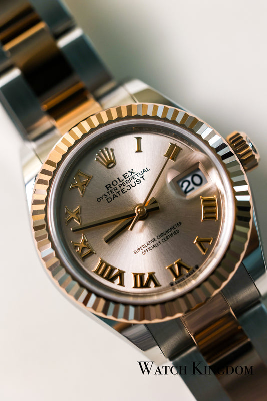 2021 Rolex Datejust 28 Pink Dial Fluted Oyster Bracelet Two Tone Rose Gold