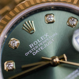 2023 Rolex Datejust 31 Olive-Green Diamonds Dial Fluted Jubilee Two Tone Yellow Gold