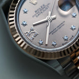 2022 Rolex Datejust 28 Rose-Colour Dial Fluted Jubilee Two Tone Rose Gold