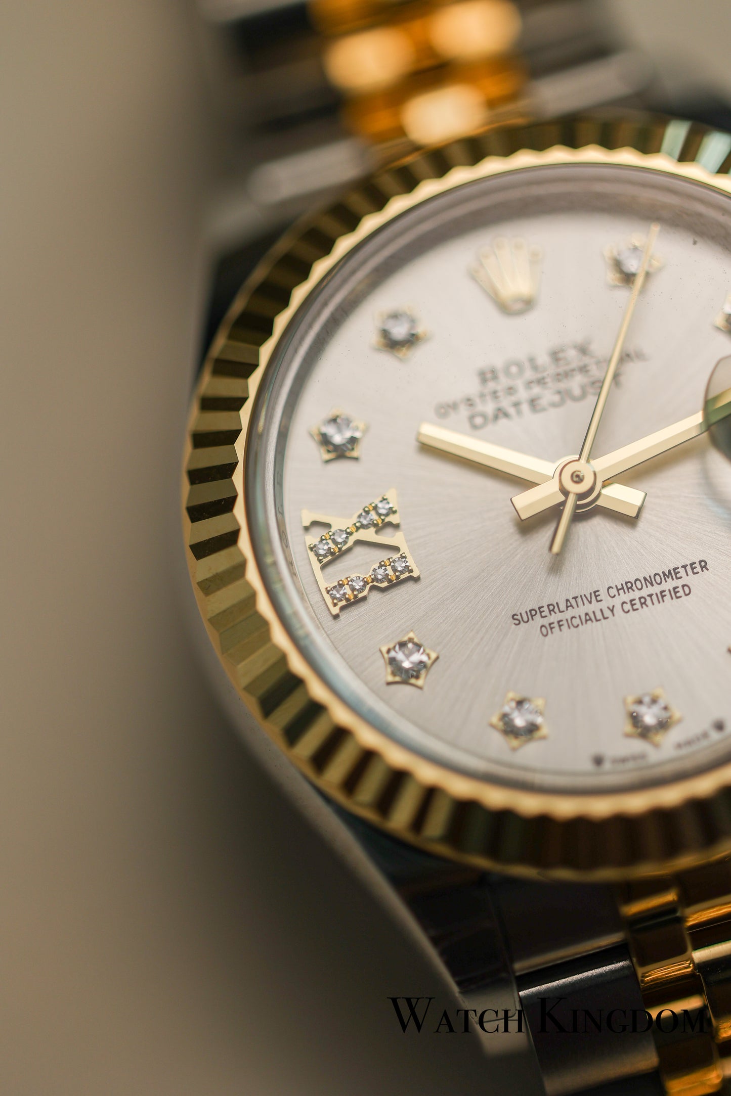 2022 Rolex Datejust 28 Silver With Diamonds Dial Fluted Jubilee Two Tone Yellow Gold