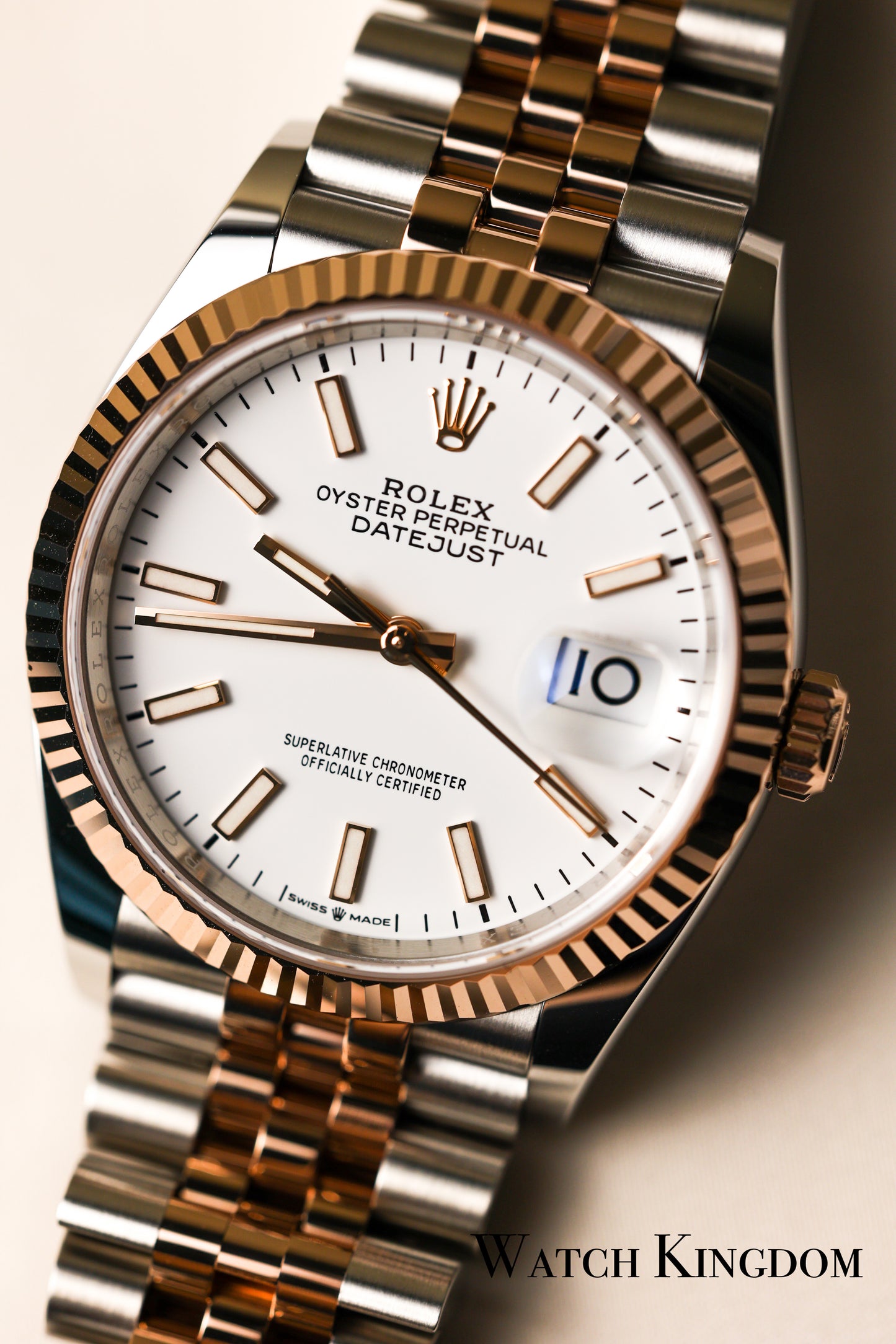 2023 Rolex Datejust 36 White Dial Fluted Jubilee Two Tone Rose Gold