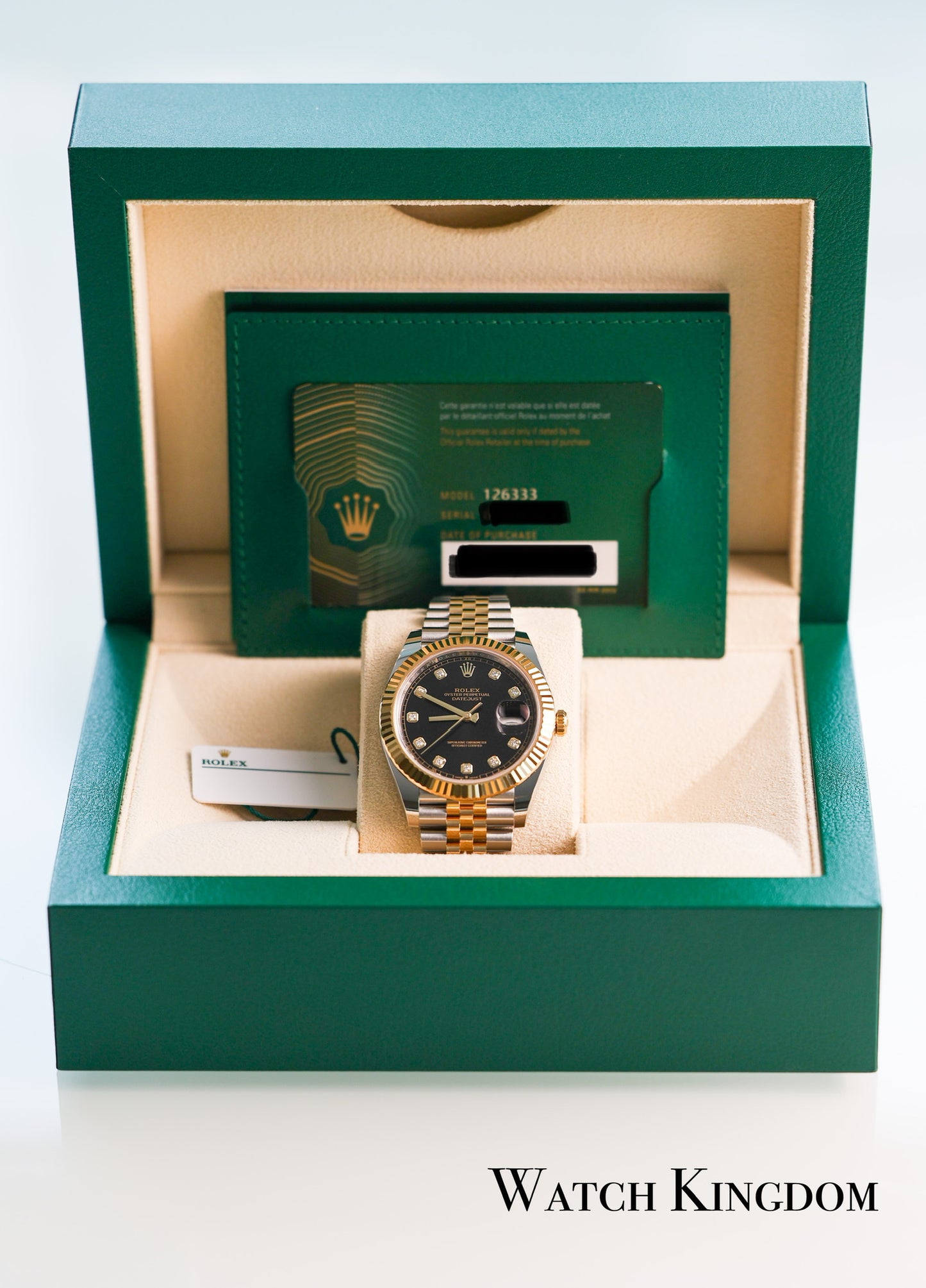 2022 Rolex Datejust 41 Black Diamonds Dial Fluted Jubilee Two Tone Yellow Gold