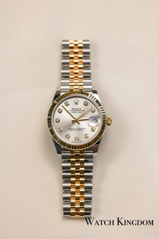 2022 Datejust 31 Silver Diamonds Dial Fluted Jubilee Two Tone Yellow Gold