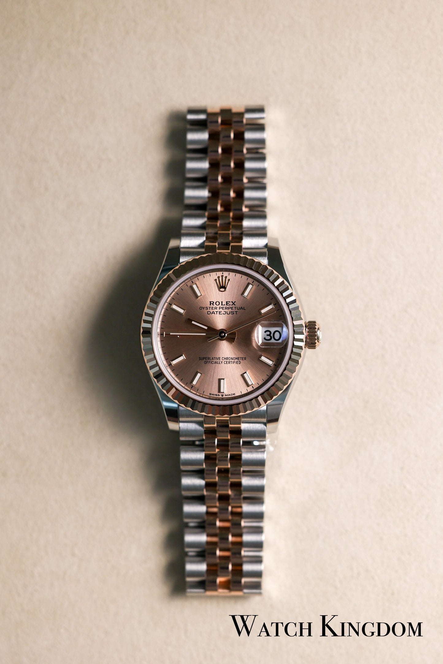 2023 Rolex Datejust 31 Rose-Color Dial Fluted Jubilee Two Tone Rose Gold