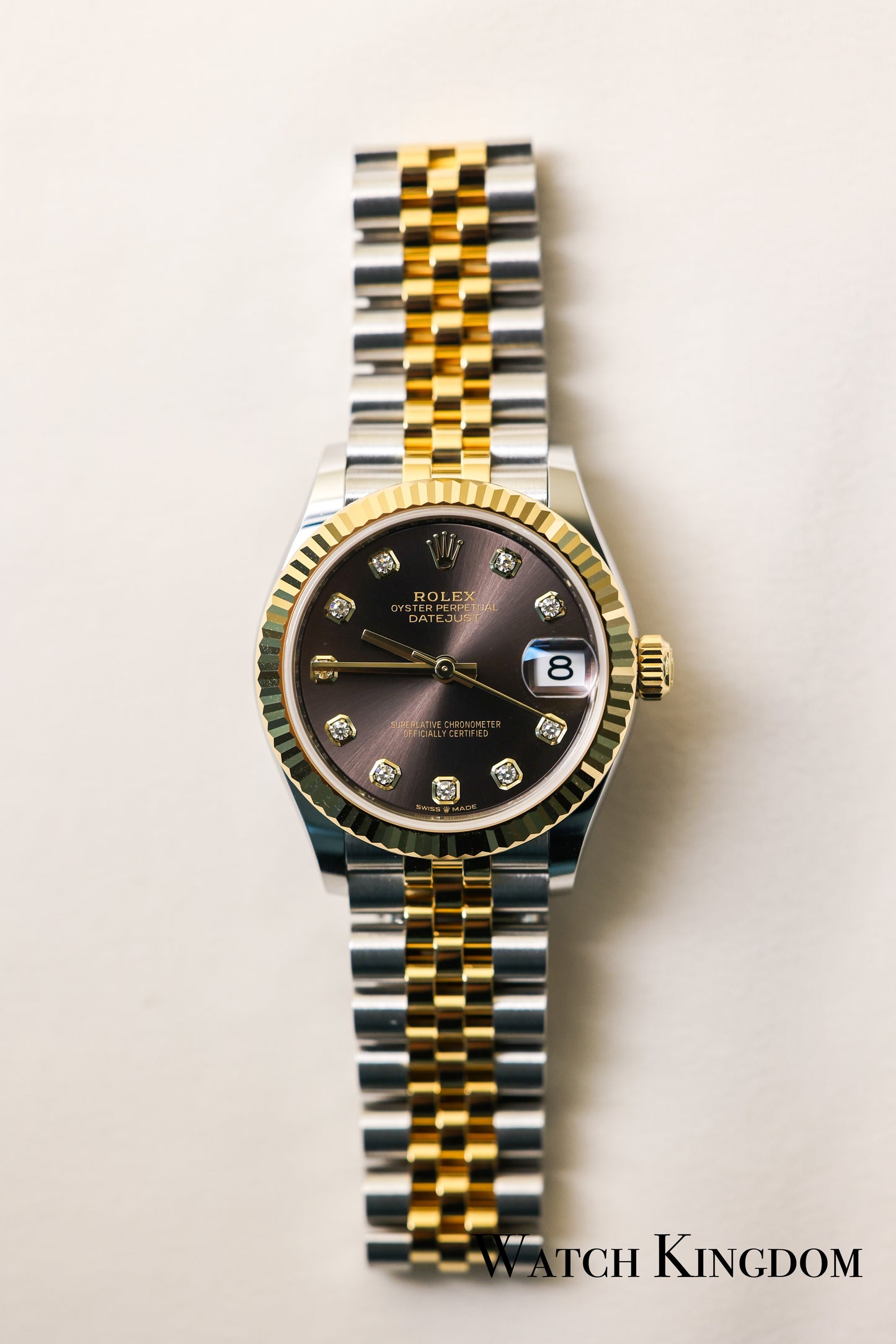 2023 Rolex Datejust 31 Dark Grey Diamonds Dial Fluted Jubilee Two Tone Yellow Gold