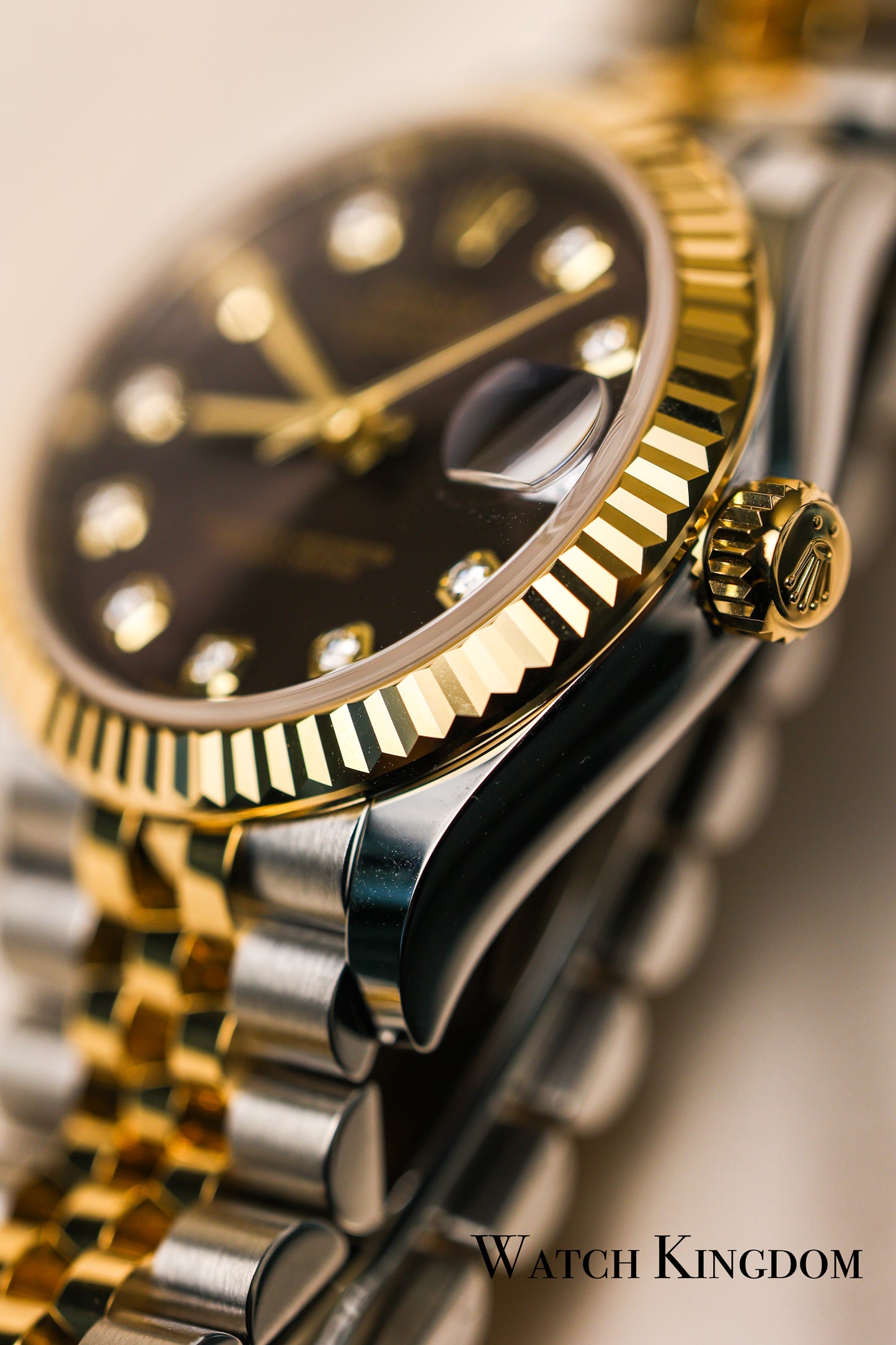 2023 Rolex Datejust 31 Dark Grey Diamonds Dial Fluted Jubilee Two Tone Yellow Gold