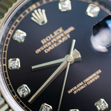 2022 Rolex Datejust 41 Black Diamonds Dial Fluted Oyster Bracelet Two Tone Yellow Gold