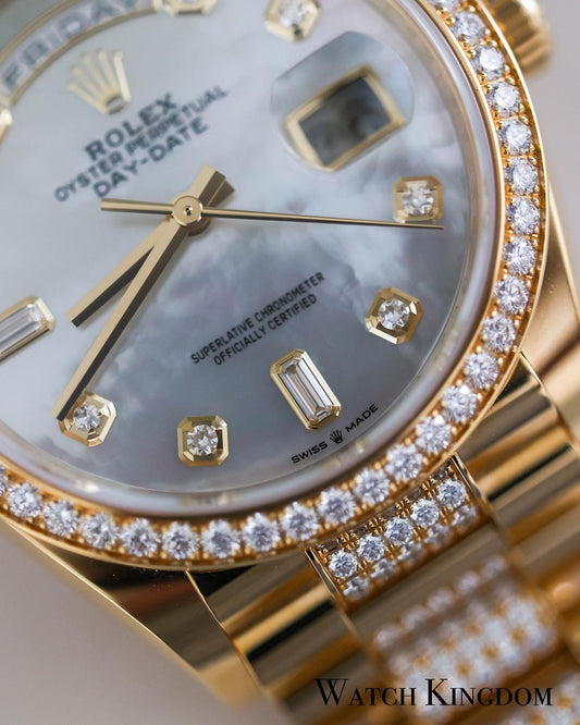 2022 Daydate 36 Mother Of Pearl Yellow Gold Factory Diamonds