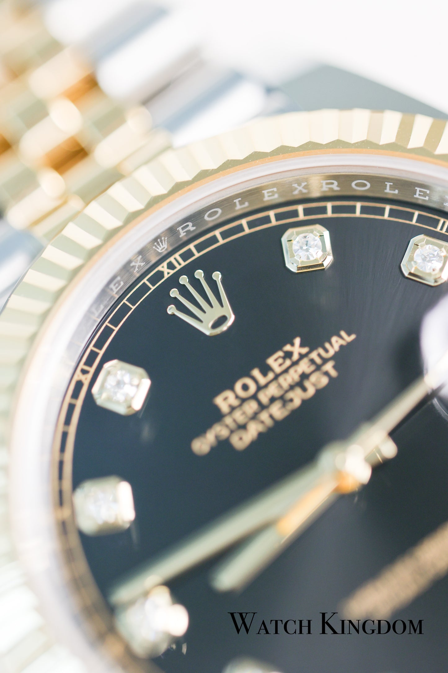 2022 Rolex Datejust 41 Black Diamonds Dial Fluted Jubilee Two Tone Yellow Gold