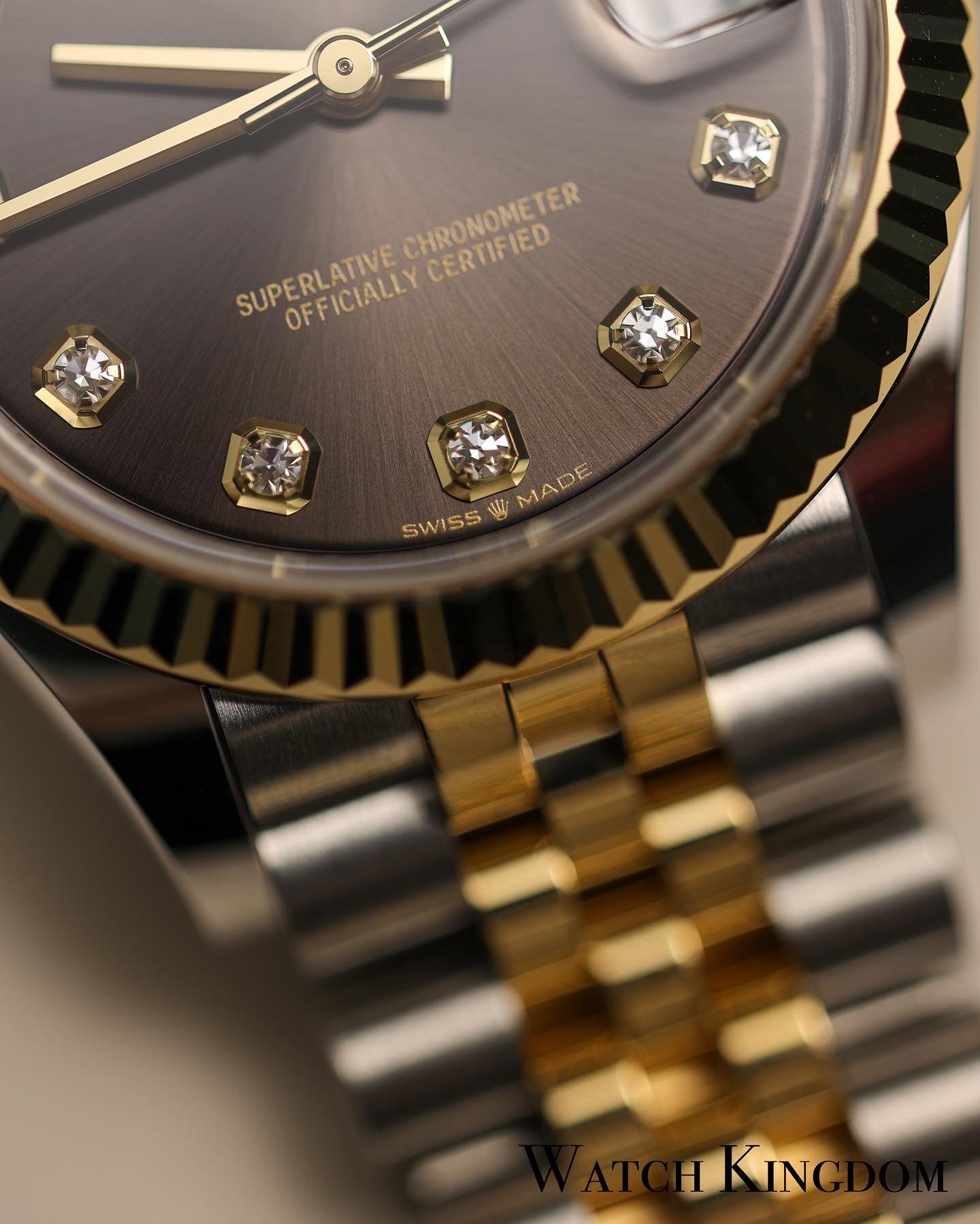 2022 Rolex Datejust 31 Dark Grey Diamonds Dial Fluted Jubilee Two Tone Yellow Gold