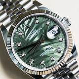 2022 Rolex Datejust 36 Fluted Jubilee Olive Palm-Motif Diamonds Dial